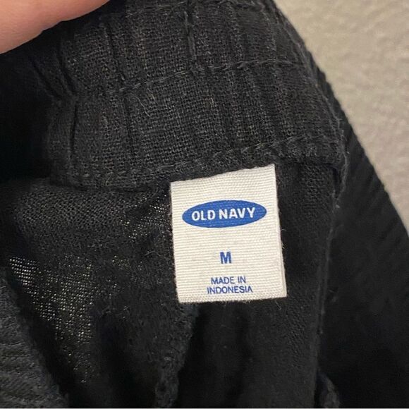 Old Navy LINEN SHORT pull on drawstring black pockets elastic waist hi rise M - Picture 6 of 11